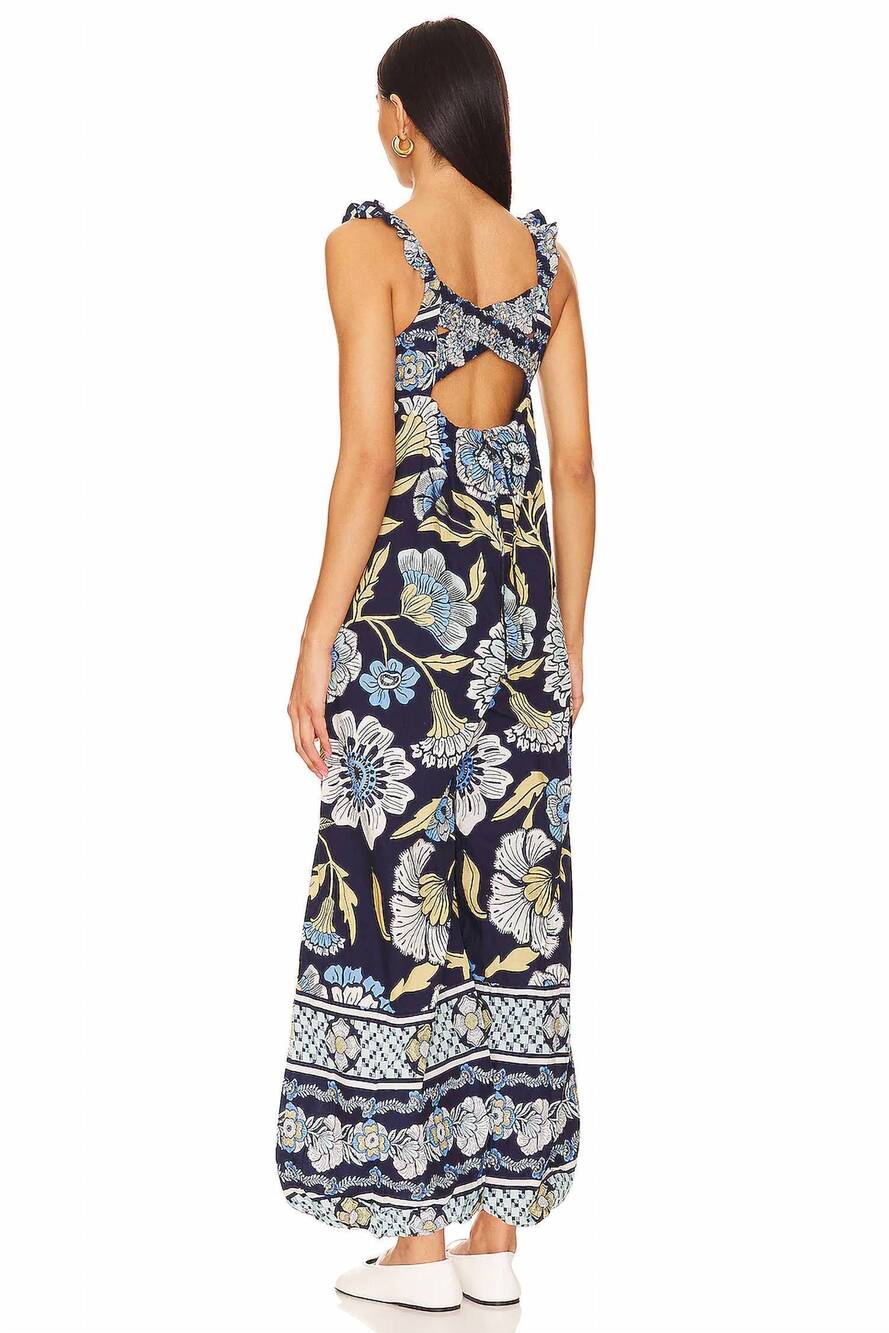 NEW FREE PEOPLE bali albright wide leg jumpsuit in navy combo - Picture 4 of 10